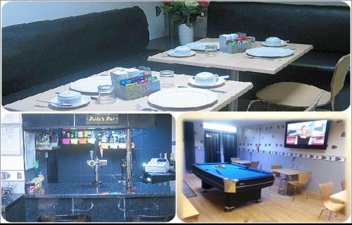 two pictures of a room with a pool table at The Penrhyn in Blackpool