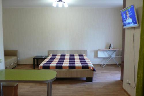 トムスクにあるApartment On Uchebnaya 7のベッド1台とテレビが備わる客室です。