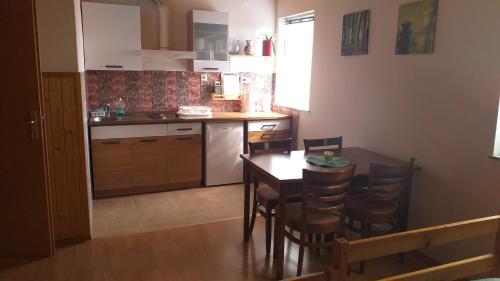 eine Küche mit einem Tisch und Stühlen in der Unterkunft Apartment Beautiful Črni Kal in Črni Kal