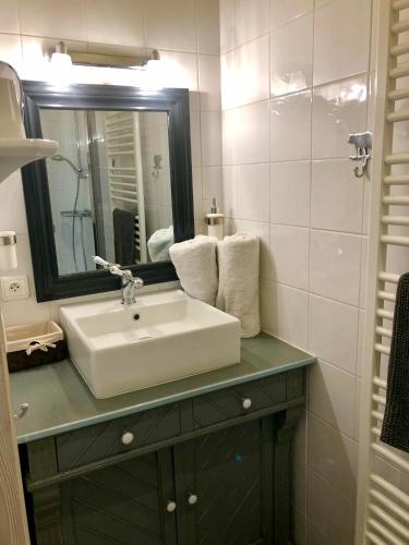 a bathroom with a sink and a mirror at Ecole de Mathuna de Marigny Brizay in Marigny-Brizay
