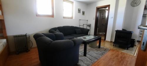 a living room with two chairs and a table at Suncana dolina Tara in Kaludjerske Bare