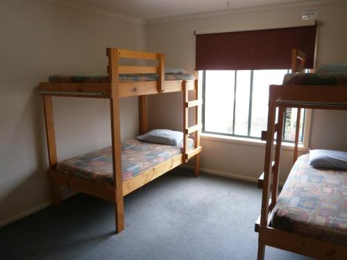 a room with two bunk beds and a window at Launceston Backpackers in Launceston
