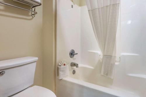 une salle de bain avec toilettes et douche dans l'établissement Comfort Inn Indianapolis East, à Indianapolis