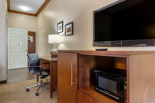 a living room with a tv and a desk at Comfort Inn & Suites Statesboro - University Area in Statesboro