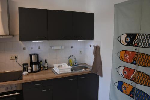 a kitchen with a sink and a counter top at Marktquartier in Reichenbach