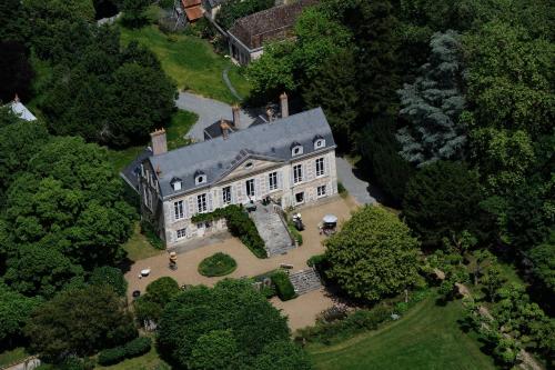 an aerial view of a large house in the woods at Suite au château - Domaine de la Gavolerie in Bessé-sur-Braye