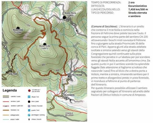 a detailed topographical map of a hiking trail at Casa Vacanze IL BEARČ in Feltrone