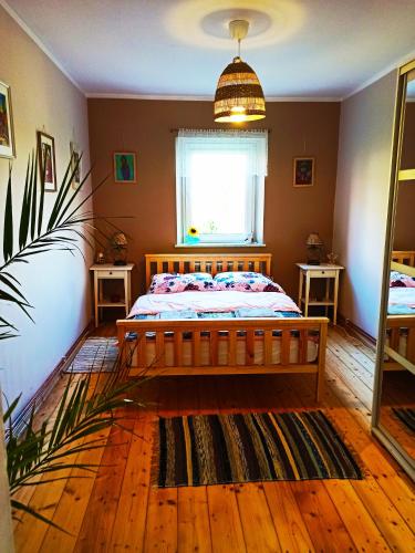 a bedroom with a bed and a window at Chopina 6 na zielonym wzgórzu in Jedlina-Zdrój