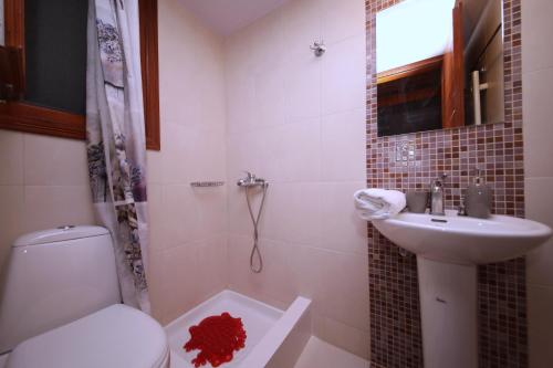 a bathroom with a toilet and a sink at Koromilia Villa in Neo Klima