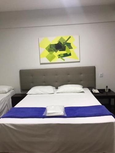 a bedroom with a large bed with a painting on the wall at Ubaense Plaza Hotel in Ubá