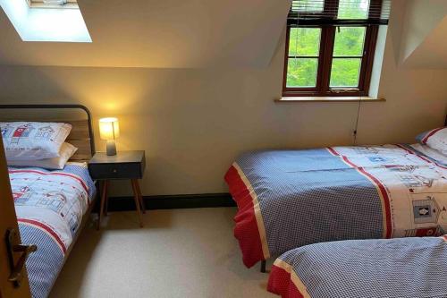 sypialnia z dwoma łóżkami i oknem w obiekcie Cottage With Hot Tub in Pembrokeshire w mieście Haverfordwest