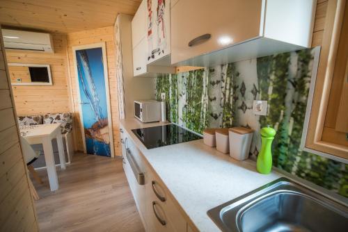 Kuchyň nebo kuchyňský kout v ubytování Glamping Krone Kolpa Heaven