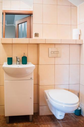 a bathroom with a toilet and a sink at Apartamenty Madzia in Wisła