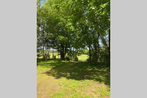 a park with trees and grass and a field at Maison 2 chambres proche Dijon chalet niché dans la nature in Saint-Maurice-sur-Vingeanne