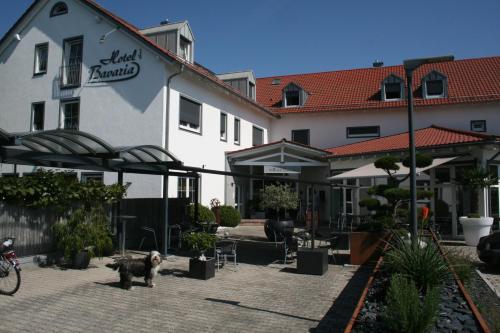 a dog standing in front of a building at Hotel Bavaria in Dingolfing