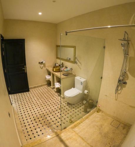 a bathroom with a shower and a toilet and a sink at kasbah yu palace in Ouarzazate