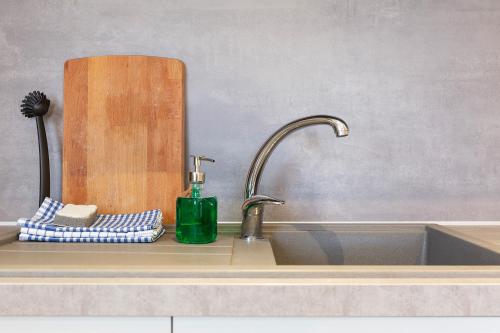 a kitchen sink with a green soap dispenser next to it at COME A CASA 19 - Romantic Studio in Massino Visconti