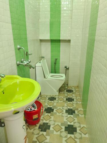 a bathroom with a green sink and a toilet at Green Earth Resort in Lataguri