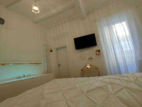a bedroom with a bed and a tub and a television at Il Sitarein in Bologna