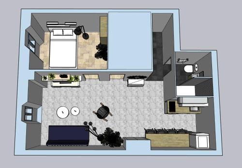 - un plan d'étage d'une chambre avec un ordinateur portable dans l'établissement GregBnb - T2 Design 42m2 - Toulon Est - Wifi Fibre - n5, à Toulon