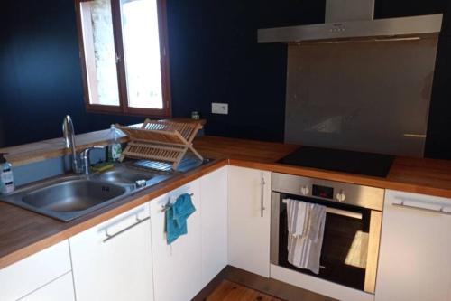 eine Küche mit einer Spüle und einem Herd in der Unterkunft Appartement moderne et lumineux in Brive-la-Gaillarde