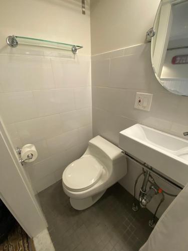 a bathroom with a white toilet and a sink at The Clarendon House in Provincetown