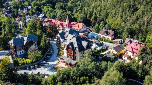 an aerial view of a small village in the mountains at Perła Karkonoszy SPA in Karpacz
