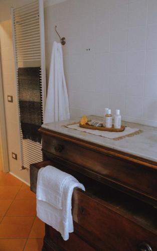 a bathroom with a sink and a towel on a counter at L'Elefante Fritz Boutique Lodge - Villa Piazzo in Pettinengo