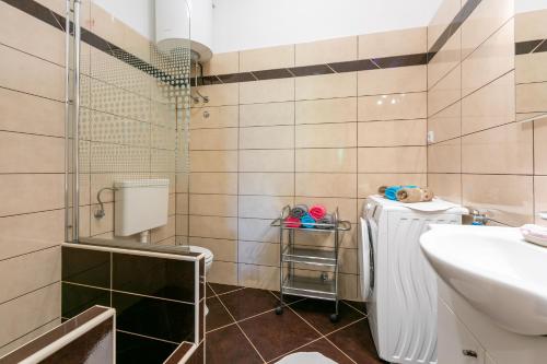a bathroom with a sink and a shower at Apartment Milojka in Crikvenica