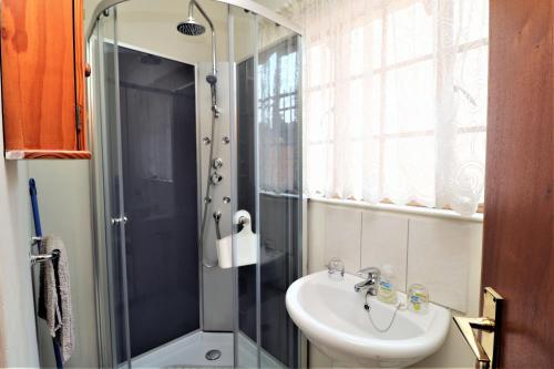 a bathroom with a sink and a shower at Garden Cottage in Edenvale in Edenvale