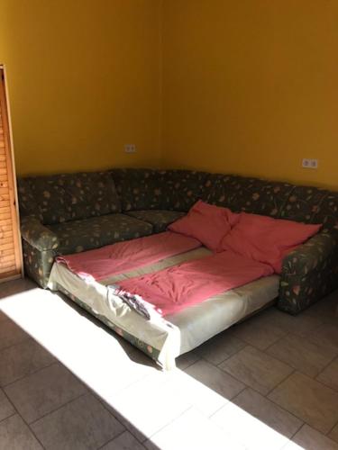 eine Couch in der Ecke eines Zimmers in der Unterkunft Bem apartman in Jászárokszállás