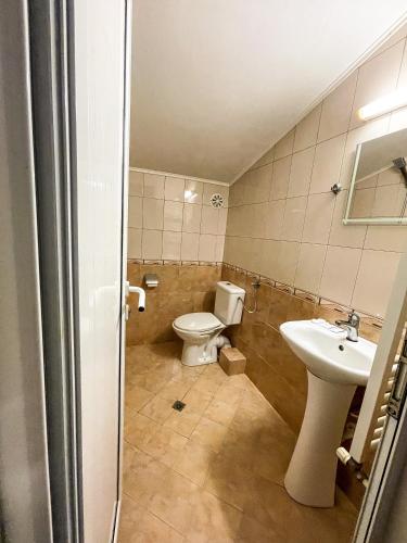 ein Bad mit einem WC und einem Waschbecken in der Unterkunft Family Hotel Palermo in Tutrakan