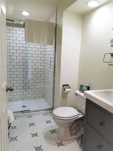 a bathroom with a toilet and a shower at The Ledges Resort & Marina in Alexandria Bay