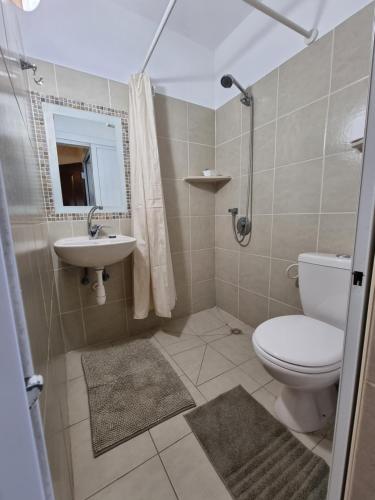 La salle de bains est pourvue de toilettes et d'un lavabo. dans l'établissement הצימר של אורנה, à Odem