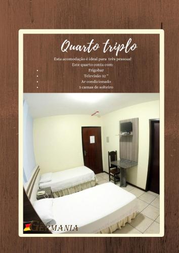 a poster of a hotel room with two beds at Hotel Germânia Nova Veneza in Nova Veneza