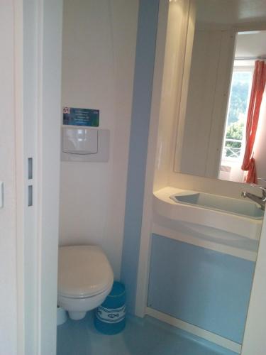 a bathroom with a toilet and a sink at Le Relais des Cavaliers in Villeneuve-dʼEntraunes