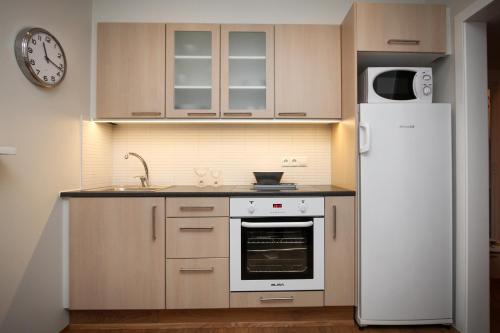 Kuchyň nebo kuchyňský kout v ubytování Thoristun Apartments
