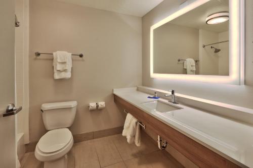 Un baño con lavabo, inodoro y espejo. en Holiday Inn Express Socorro by IHG, en Socorro