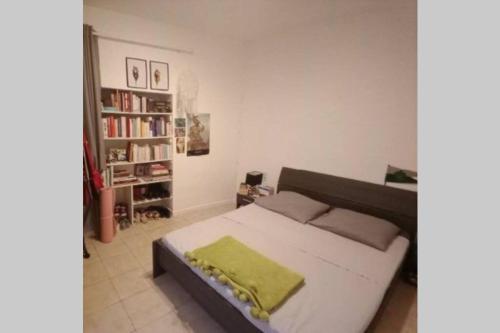 une chambre avec un lit et une étagère dans l'établissement Béziers T2 avec balcon à15 Km de la mer, à Béziers