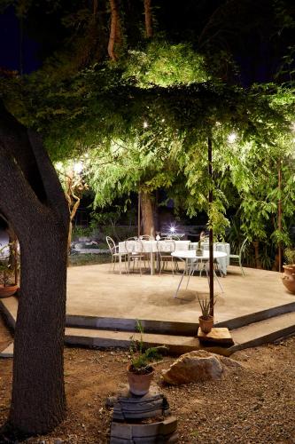 a patio with a table and chairs under a tree at Petra - Country House in Monteroni di Lecce