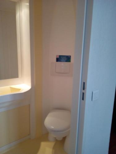 a small bathroom with a toilet and a sink at Le Relais des Cavaliers in Villeneuve-dʼEntraunes