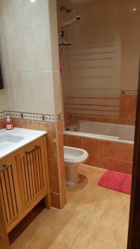 a bathroom with a toilet and a tub and a sink at dominique gaspar in El Campello