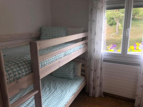 a bunk bed in a room with a window at Swiss Mountains in Leysin