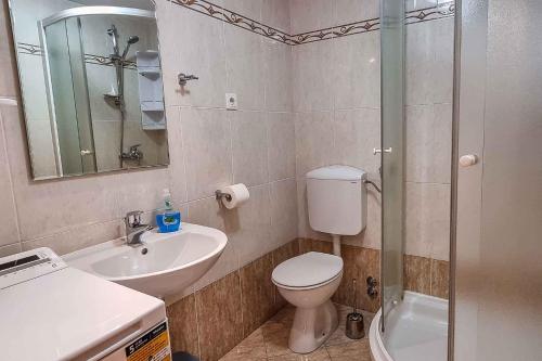 łazienka z toaletą, umywalką i prysznicem w obiekcie Studio in Stara Baska/Insel Krk 34427 w mieście Stara Baška