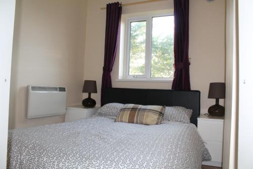 1 dormitorio con cama y ventana en Serviced Apartments Wexford, en Wexford