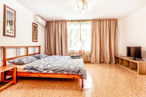 a bedroom with a large bed and a television at 425 Апартаменты в Золотом квадрате в центре Отлично подходят для командированных и туристов in Almaty