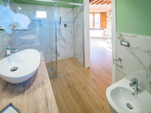 a bathroom with a glass shower and a sink at Holiday Home La Suite del Benessere by Interhome in Seggiano