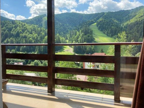 a view from a window of a valley at Lucas Duplex in Azuga
