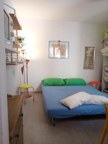 een slaapkamer met een blauw bed in een kamer bij Studio apartment, super position in Rome