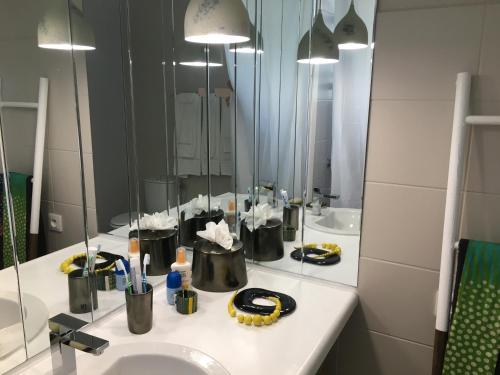 a bathroom with a sink and a mirror at Carambola Résidence, Ocean View in Cul de Sac